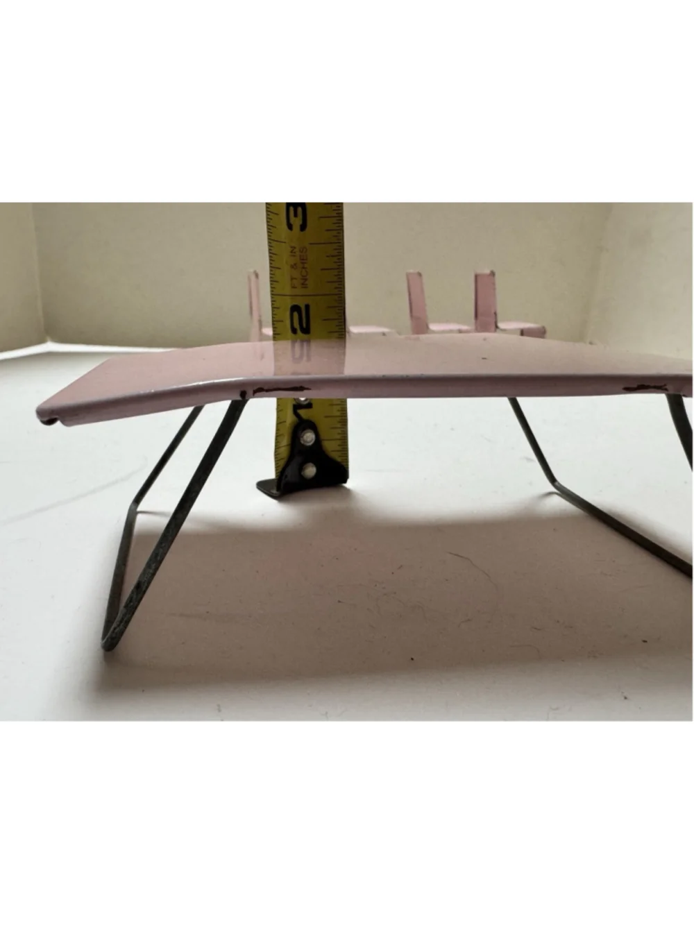 Vintage MCM Tin Litho Dollhouse Miniatures Table w/ 4 Chairs Pink Japan